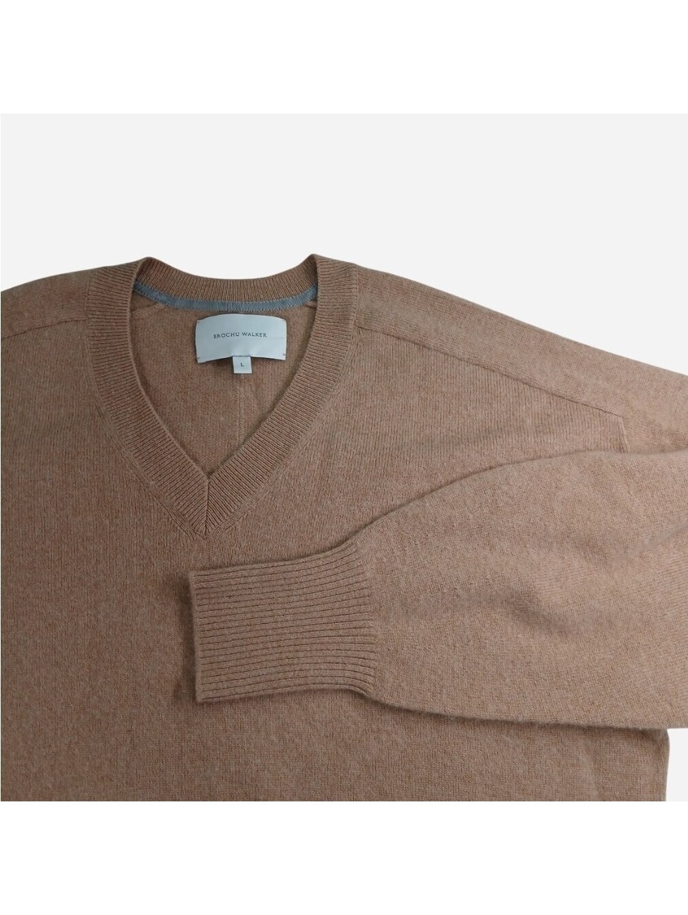 Brochu Walker Leia Vee Cashmere Sweater Camel Tan V-Neck Luxury Minimalist L